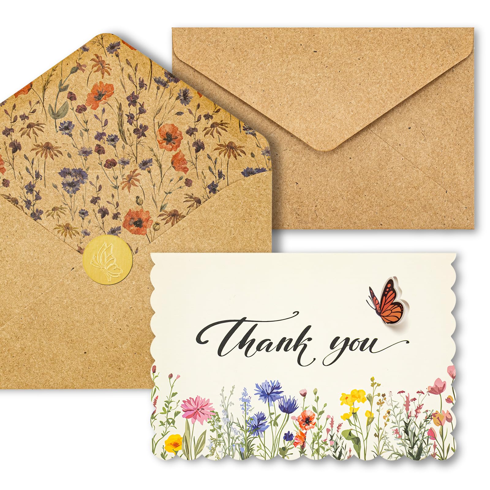 AZAZA 48 PK Floral Thank You Cards Unique Design, Wedding Cards with Envelopes Bulk, 4x6 Thank You Notes for Baby Shower, Bridal Shower, Sympathy (
