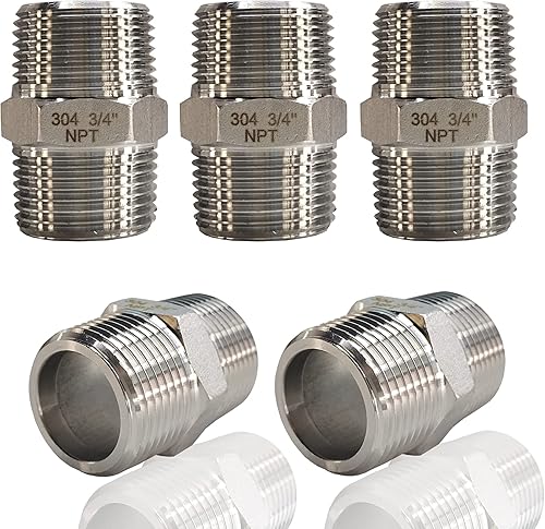 ZOUNI 5 pezones hexagonales de 34 pulgadas macho x 34 pulgadas macho de 34 pulgadas, NPT adaptador de tubo roscado macho de 34 pulgadas, conectores