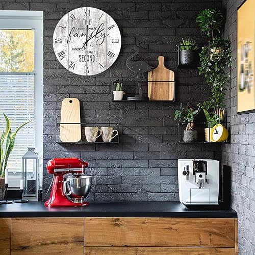 Miniatura 39 de UFunhome Reloj de pared de madera con cita familiar, el tiempo que pasa con la familia vale la pena cada segundo, reloj colgante redondo, funciona