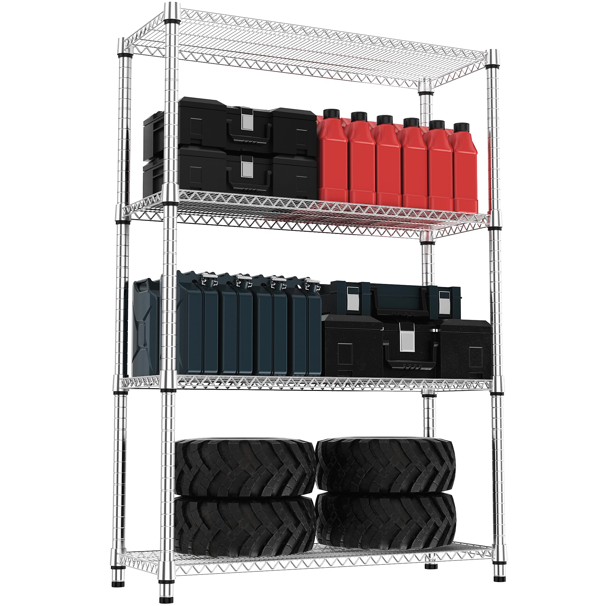 4 Tiers Shelf Metal Storage Shelves 2640 lbs Steel Storage Shelving Utility Shelving Unit Steel Organizer Wire Rack