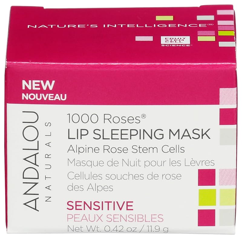 Máscara labial noturna Andalou Naturals 1000 ROSES com Alpine Rose Stem Cells e óleo de rosa, 12 g