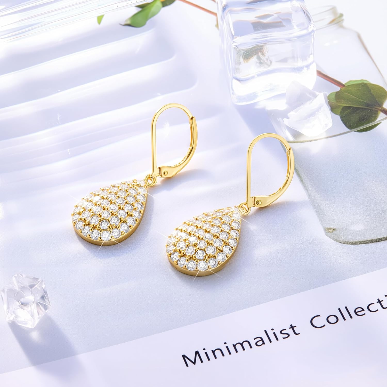 ALEXCRAFT 925 Sterling Silver Dangle Earrings, 14K Gold Plated Heart Waterdrop Earring for Women Trendy Hypoallergenic Leverback Earings Wedding Cubic Zirconia Dangle Earrings Jewelry for Women - Image 6