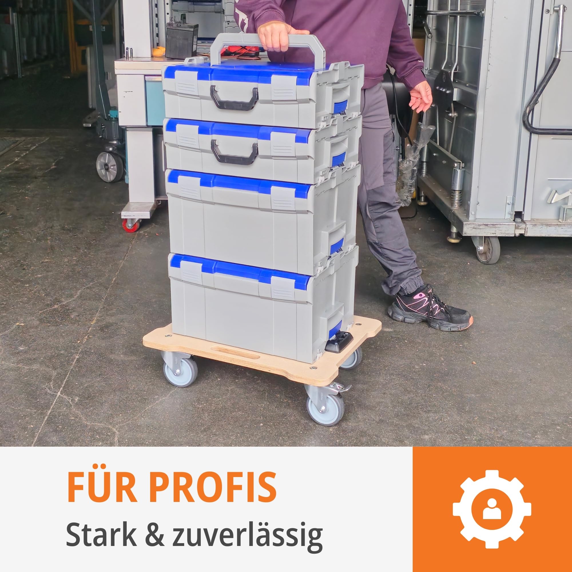 WFIX Work System Base – Tabla de ruedas para sistemas L-BOXX, ruedas giratorias industriales 2 con freno, carro profesional de madera de abedul multiplex de hasta 350 kg