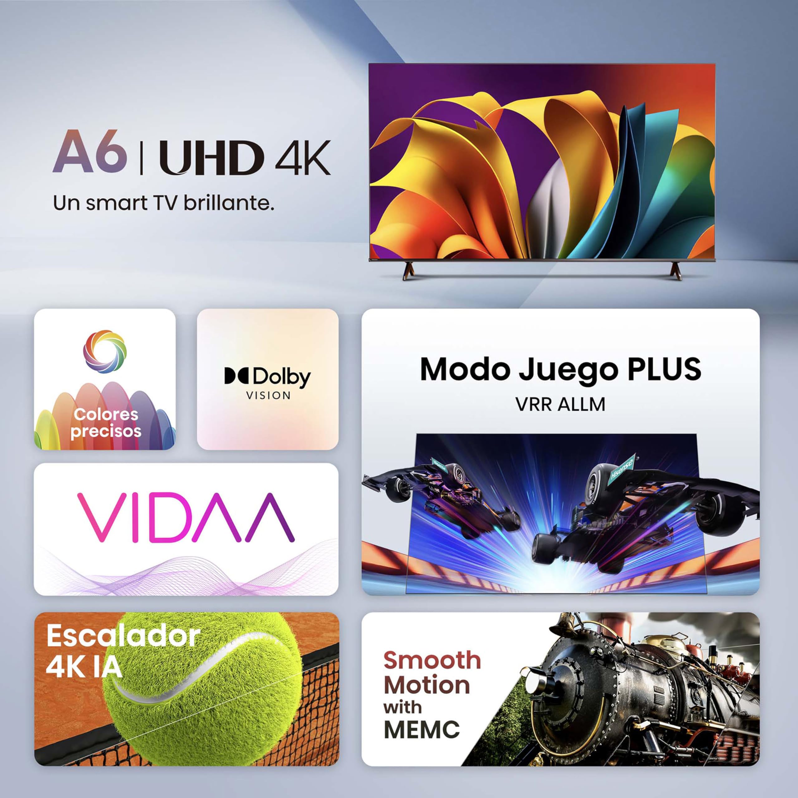 Hisense 43A6N - UHD 4K,VIDAA Smart TV, 43 Pulgadas, Dolby Vision, Modo Juego Plus, DTS Virtual X, Control por Voz televisor, Doble Control de Volumen, Auto ordenación Canales TDT (Nuevo 2024)