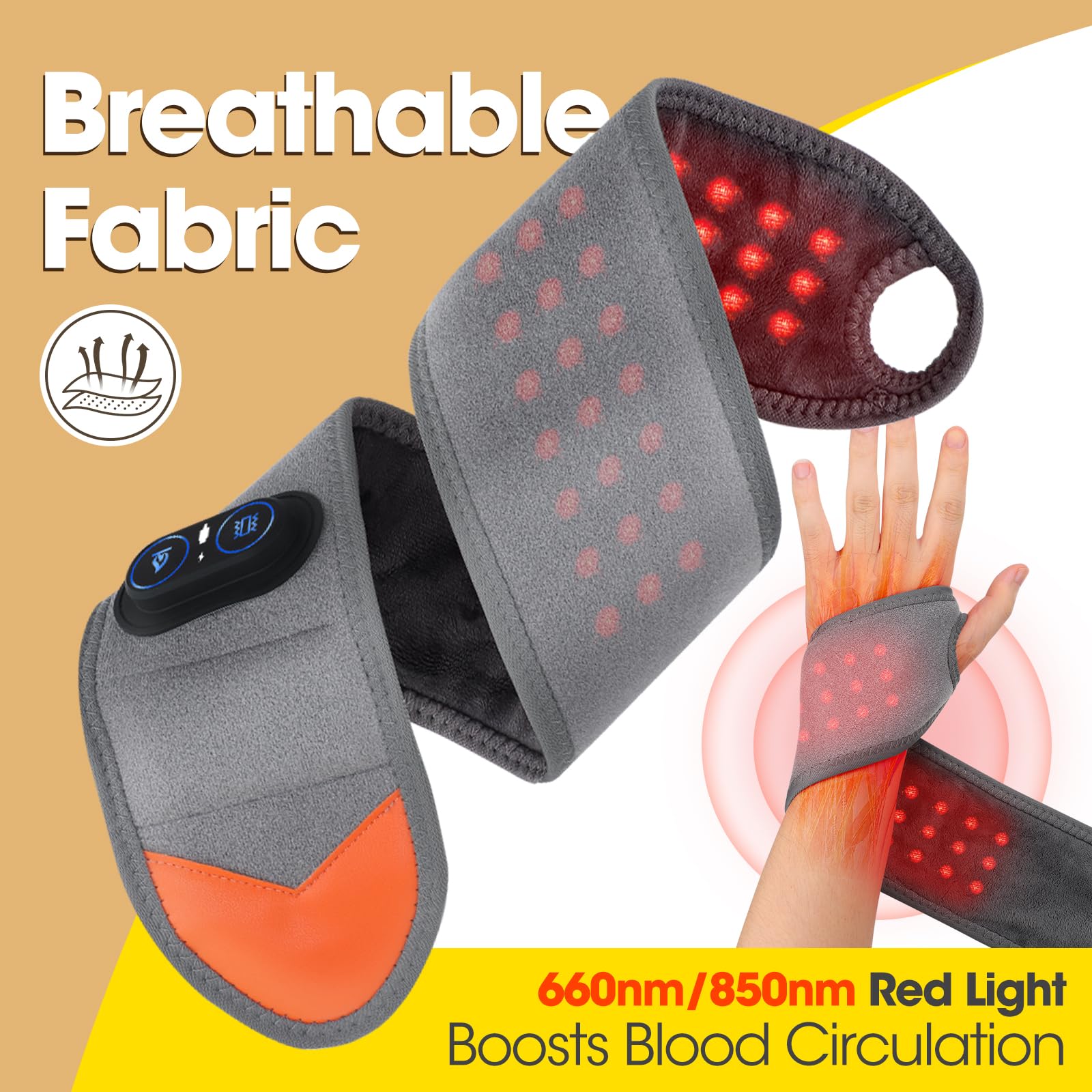 Almohadilla calefactora inalámbrica para muñeca, brace calentada con vibraciones, 3 modos de calor y vibración, luz roja calentada masajeador de brazos, almohadilla de calefacción para muñeca, mano