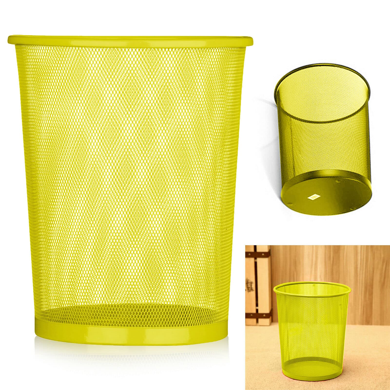 ARA CHOICE Colourful Metal Mesh Waste Bin Rubbish Paper Net Basket Home Office Durable and easy to use Recycling Bin for Bedrooms Multi Colour. (Yellow)