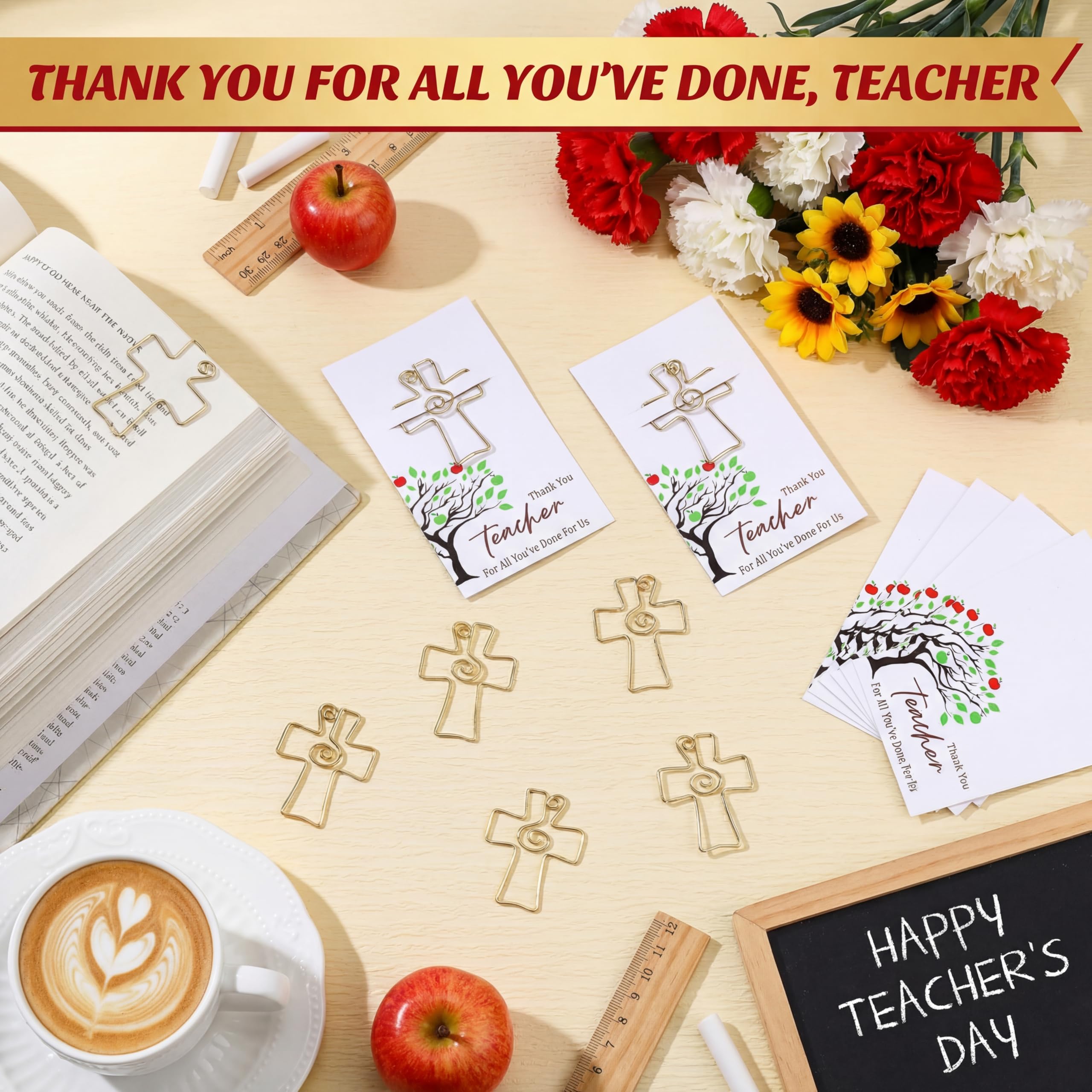 Skyygemm 12 juegos de marcapáginas grandes con cruz dorada, marcapáginas de la Biblia cristiana, clips de papel religiosos, regalo de agradecimiento para profesores, suministros de estudio escolar