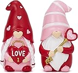 Valery Madelyn 2Pcs Valentines Gnomes Decoration，Heart Shaped Love XOXO Set Tiered Tray Table Home Decor, Red Pink Handmade Resin Sweet Gnome Figurine, Valentines Gift for Him Her,3.1 Inch Medium