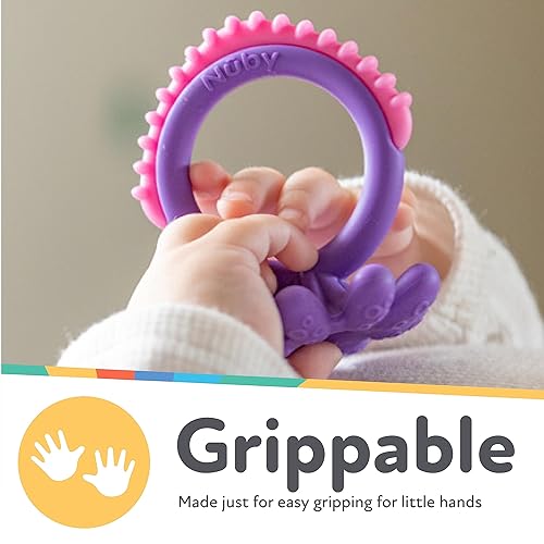 Miniatura 3 de Nuby Juguete de dentición para bebé suave sin BPA fácil agarre 3 meses en adelante pulpo morado de zoológico
