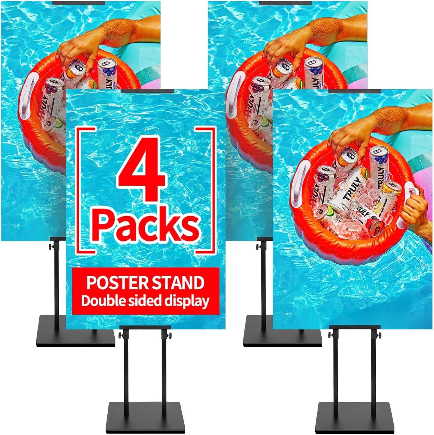 Photo 1 of 4-Pack Poster Stand - Heavy Duty, Double-Sided, Adjustable Height Up to 80 inches, Outdoor Banner Stand - Black 