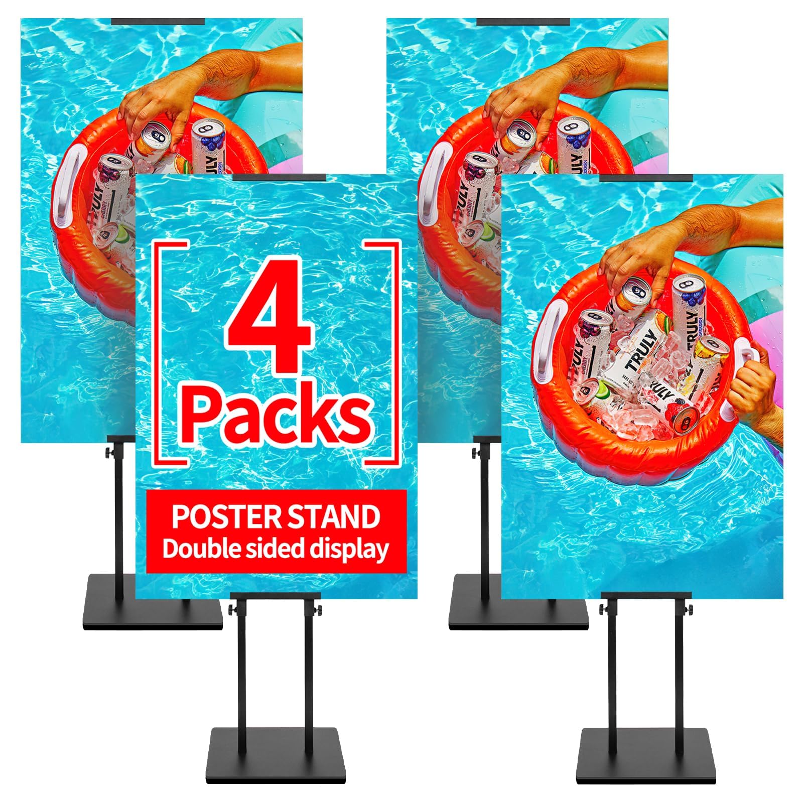 VAIIGO 4-Pack Poster Stand - Heavy Duty, Double-Sided, Adjustable Height Up to 80 inches, Outdoor Banner Stand - Black
