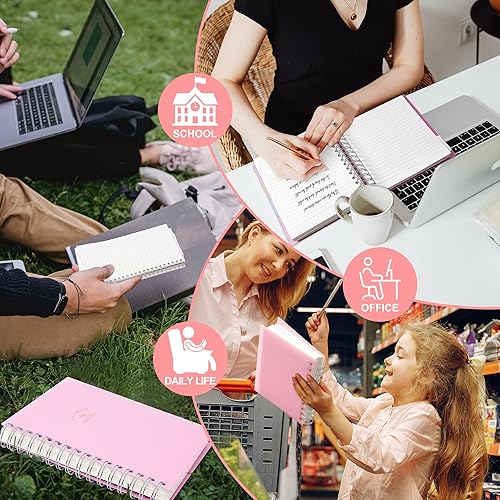 Miniatura 6 de CAGIE Cuadernos de 5 materias  Cuaderno de 300 páginas en espiral, pequeño de 8.5 x 6.3 pulgadas, cuaderno de espiral de tapa dura, cuaderno rosa de