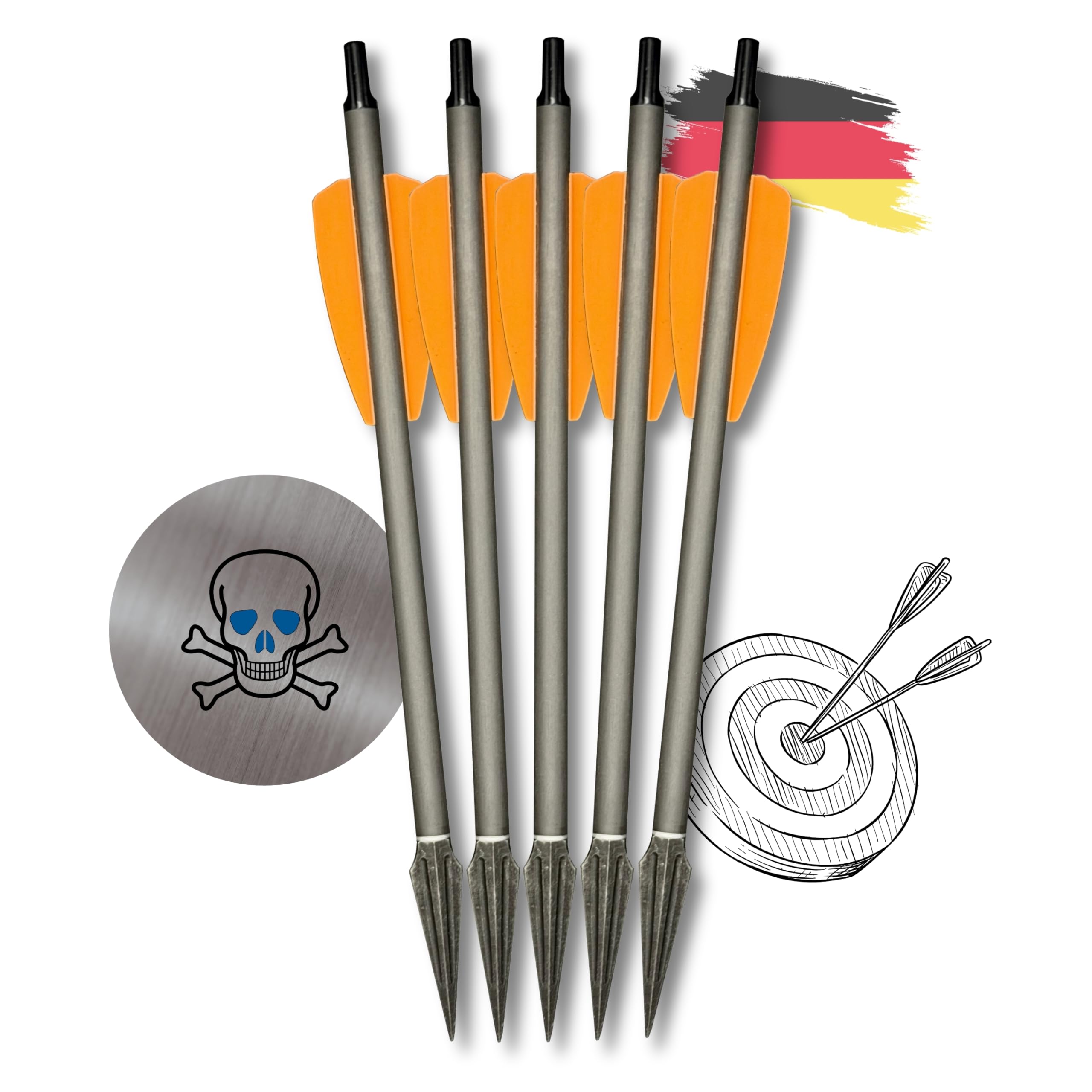S&K - 5X Carbon Bodkinpfeile sehr stark, Alunocken, 7,5" für Cobra Adder, R9, RX, R10 – Made in Germany – Hochpräzise Armbrustbolzen mit Jagdbodkin & Aluminium-Nocke – 14,5g