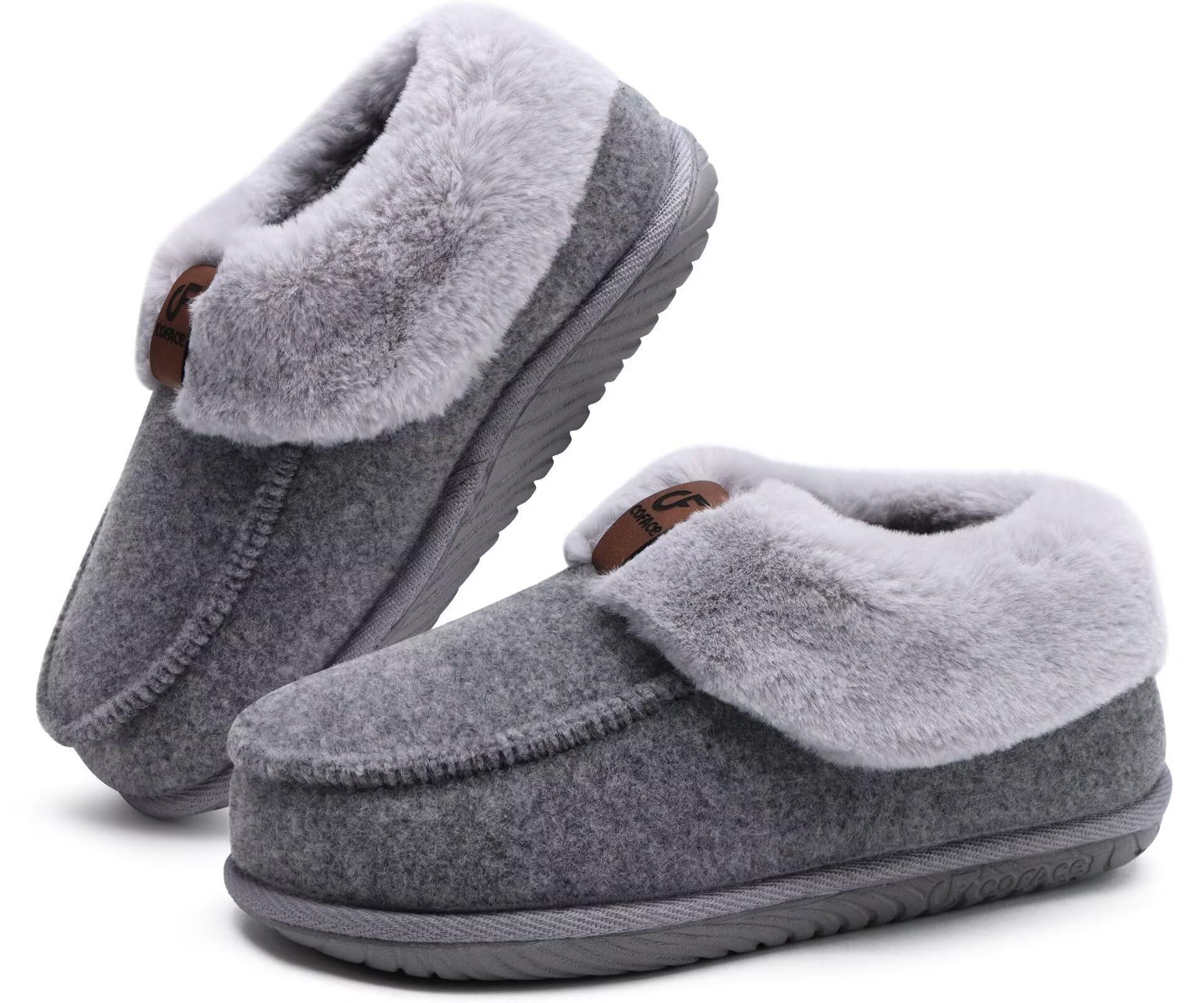 COFACE Chausson Femme Hiver Chaud Feutre Pantoufles Peluche Fourrure Doublure Fermé Charentaise Confort Mousse à Mémoire de Forme Slippers Antidérapant Semelle