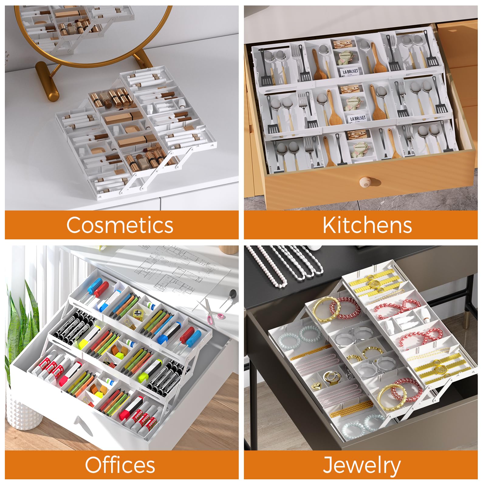 Organizer per cassetti a 3 livelli, organizer espandibile per cassetti, organizer intelligente per ufficio, organizer per cassetti pieghevoli, organizer da scrivania a più livelli per trucchi,