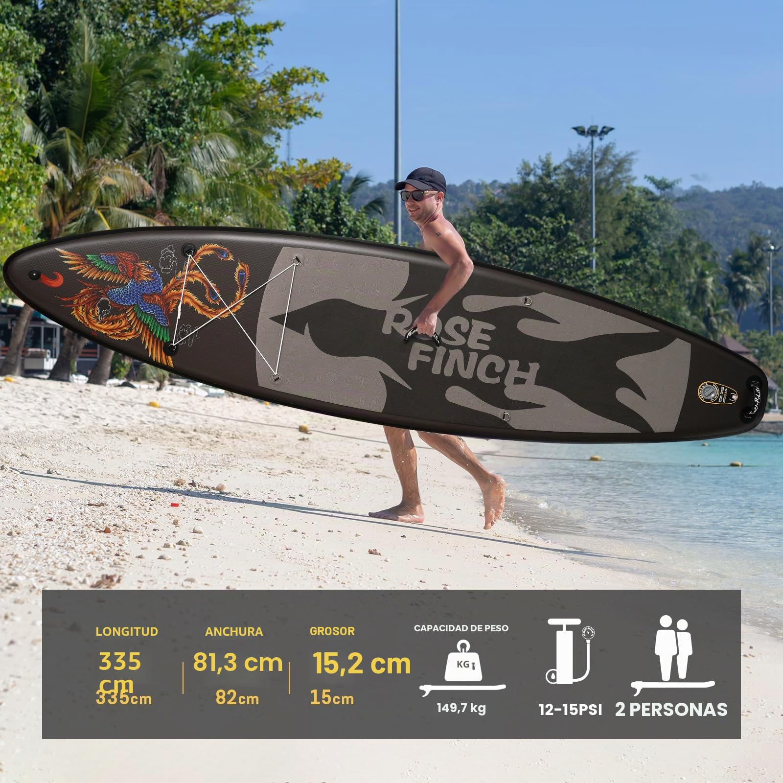 FEATH-R-LITE Tabla de Paddle Surf Inflable Multifuncional con Bomba Manual, Mochila Sup, Correa, Remo Ajustable, para Adultos de Todos los Niveles de Habilidad
