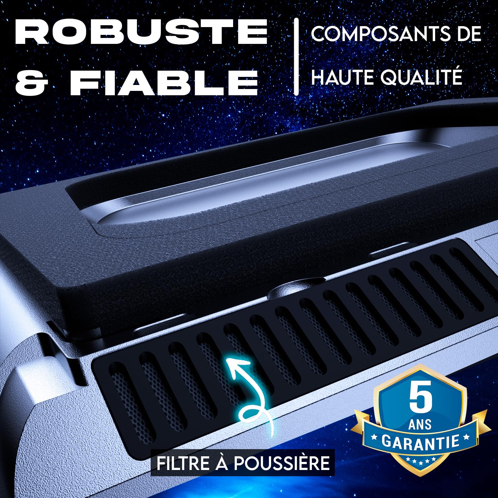 KLIM Everest - Support Ordinateur Portable Ventilé - Nouveauté 2024 - Refroidisseur PC Portable à Turboventilateur (4300 RPM) et Mousse Isolante - pour PC de 14-17,3"