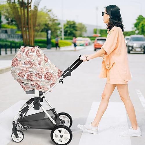 Miniatura 3 de Sweet Jojo Designs Funda de asiento de coche para bebé, color rosa rubor, estilo bohemio, Shabby Chic floral, para lactancia, silla alta, carrito de