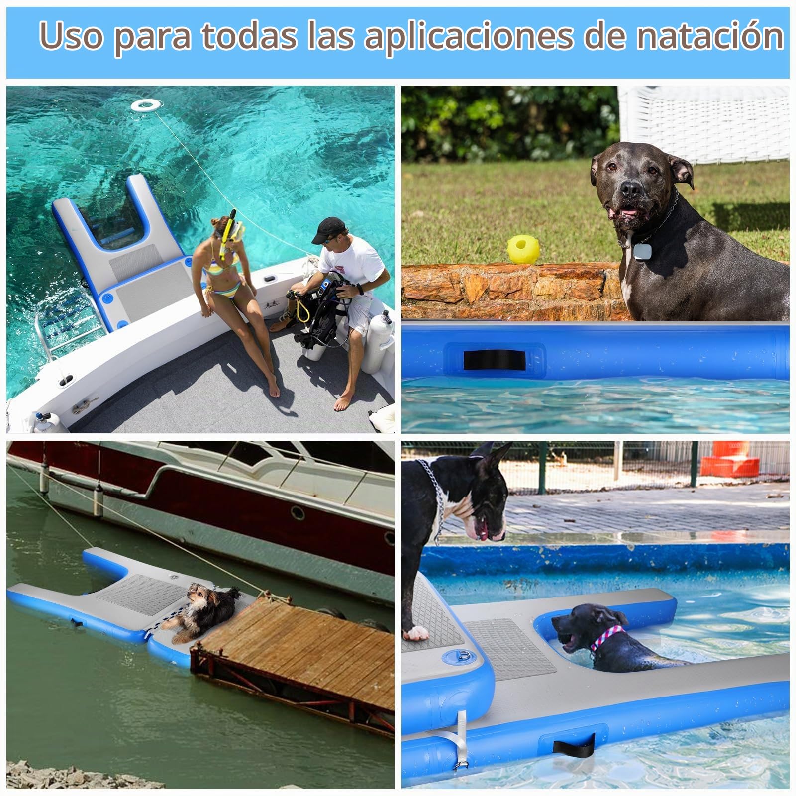 Rundik Flotador inflable de piscina para perros, rampa de barco para perros, superficie duradera resistente a pinchazos que garantiza un acceso seguro y fácil al agua para perros, escalera flotante