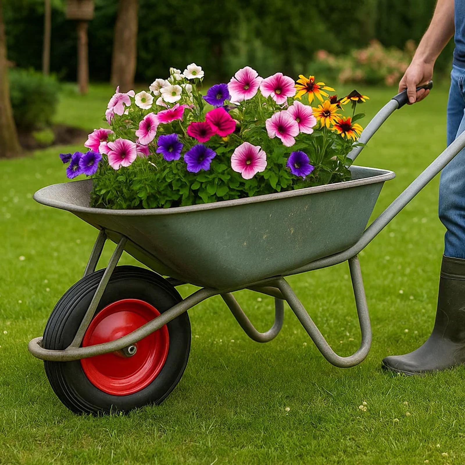 Schubkarrenrad 4.80/4.00-8 PU Vollgummi pannensicher – Ersatzrad für Schubkarre mit Rillenprofil, langlebiges PU Rad für Gartenkarre, Sackkarre & Transportwagen