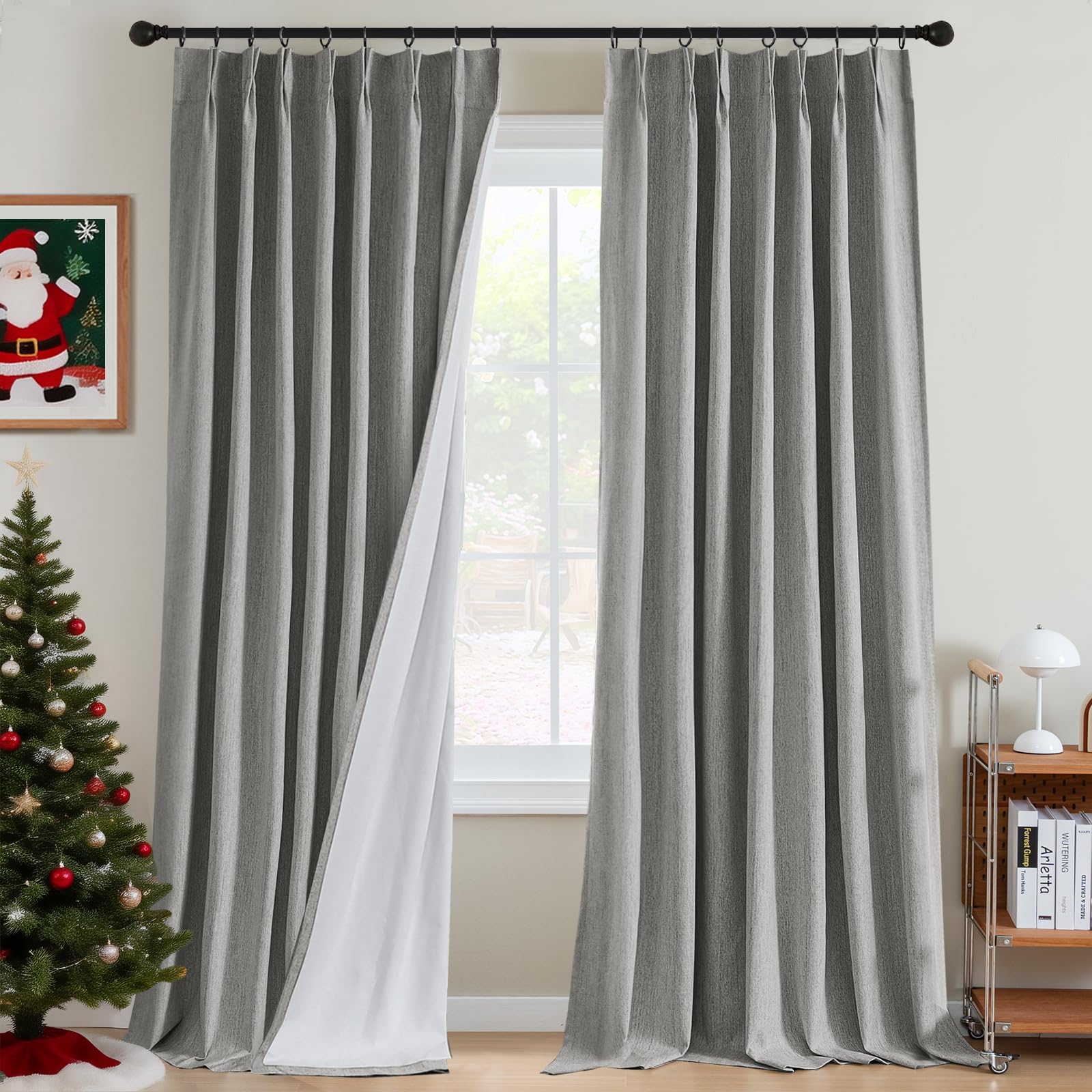 H.VERSAILTEX Pinch Pleated Full Blackout Curtains Linen Blended Chenille Blackout Curtains 84 inch Length 2 Panels Set Thermal Insulated Farmhouse