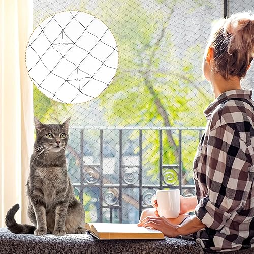 Miniatura 2 de Red de balcón para gatos, valla anticaída para perros, red de nailon para mascotas, malla negra para balcón, ventana, escalera, protección para