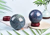 Vista 32 de AMOYSTONE Bola de aventurina azul Natural Cuarzo Cuarzo Cristal Esfera Piedra Bola con Base de Madera
