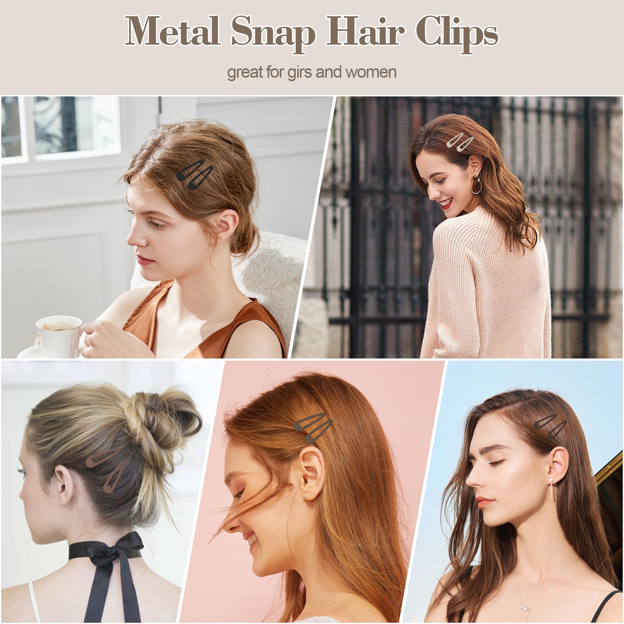 100 pinzas para el cabello a presión para mujeres y niñas, accesorios de pinzas de metal antideslizantes para el cabello, horquillas mate, 5 colores, 2 x 0.55 pulgadas 6