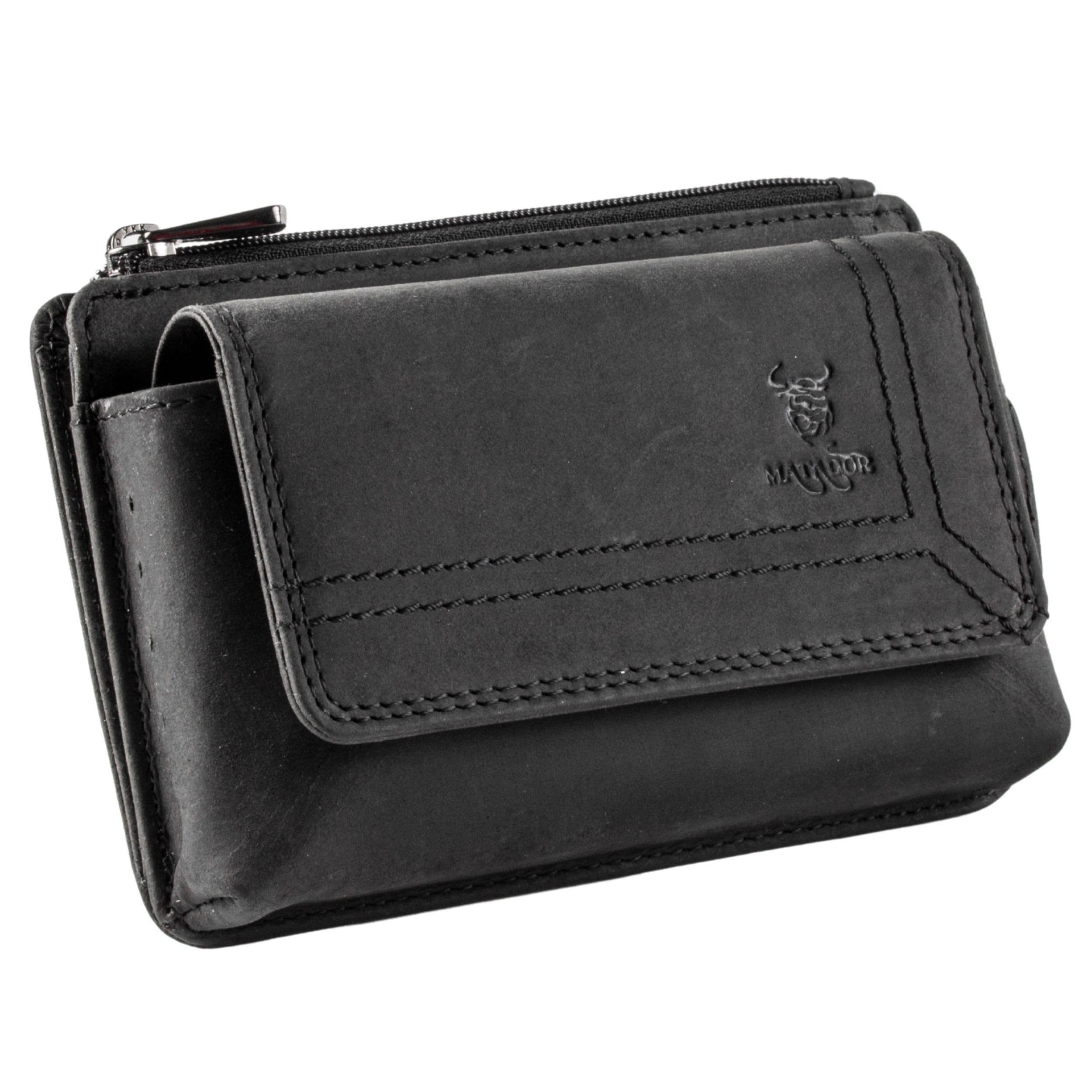MATADOR 2in1 Echtleder Gürteltasche Handy mit Reißverschlussfach #Brisbane, mit edler Geschenkbox und RFID Schutz, Elegante Handytasche Leder Gürtel für Smartphone bis 6,1 Zoll in Schwarz Anthrazit
