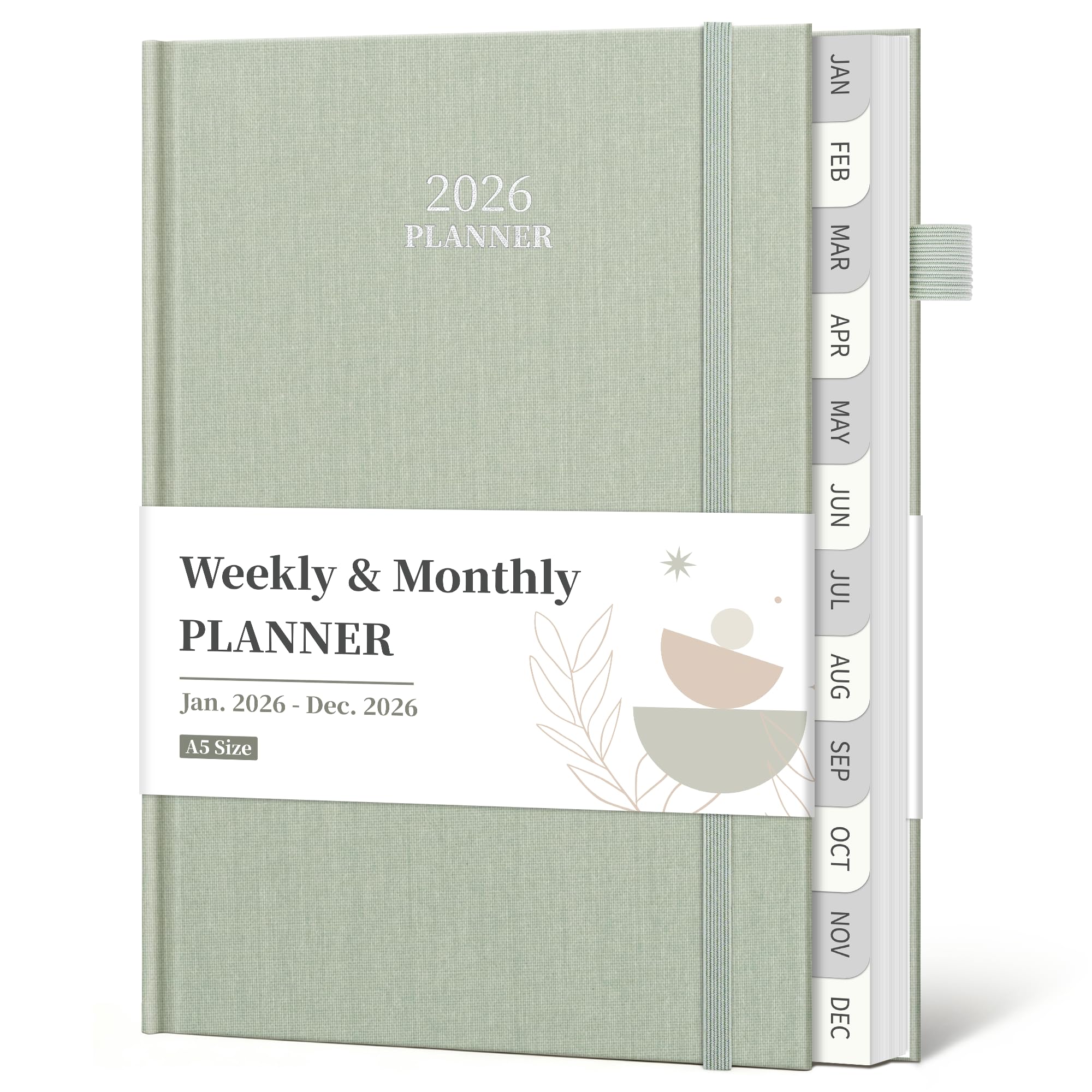 2026 Planner, Weekly and Monthly Calendar Planner from Jan. 2026 - Dec. 2026, 6"×8.5" Linen Hardcover Academic Planners with Tabs, Pen Holder, Inner Pocket for Office School, Sage Green