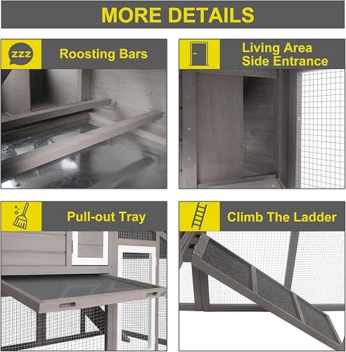 Miniatura 4 de Gallinero grande de 71 pulgadas, tractor de pollo de madera  con ruedas, resistente al agua, gallinero al aire libre, jaula para aves de corral,