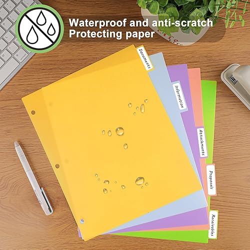 Miniatura 7 de HABGP 10 unidades2 juegos de 5 separadores de pestañas para carpeta de 3 anillas, 10 separadores de carpetas coloridos con pestañas, 3 separadores