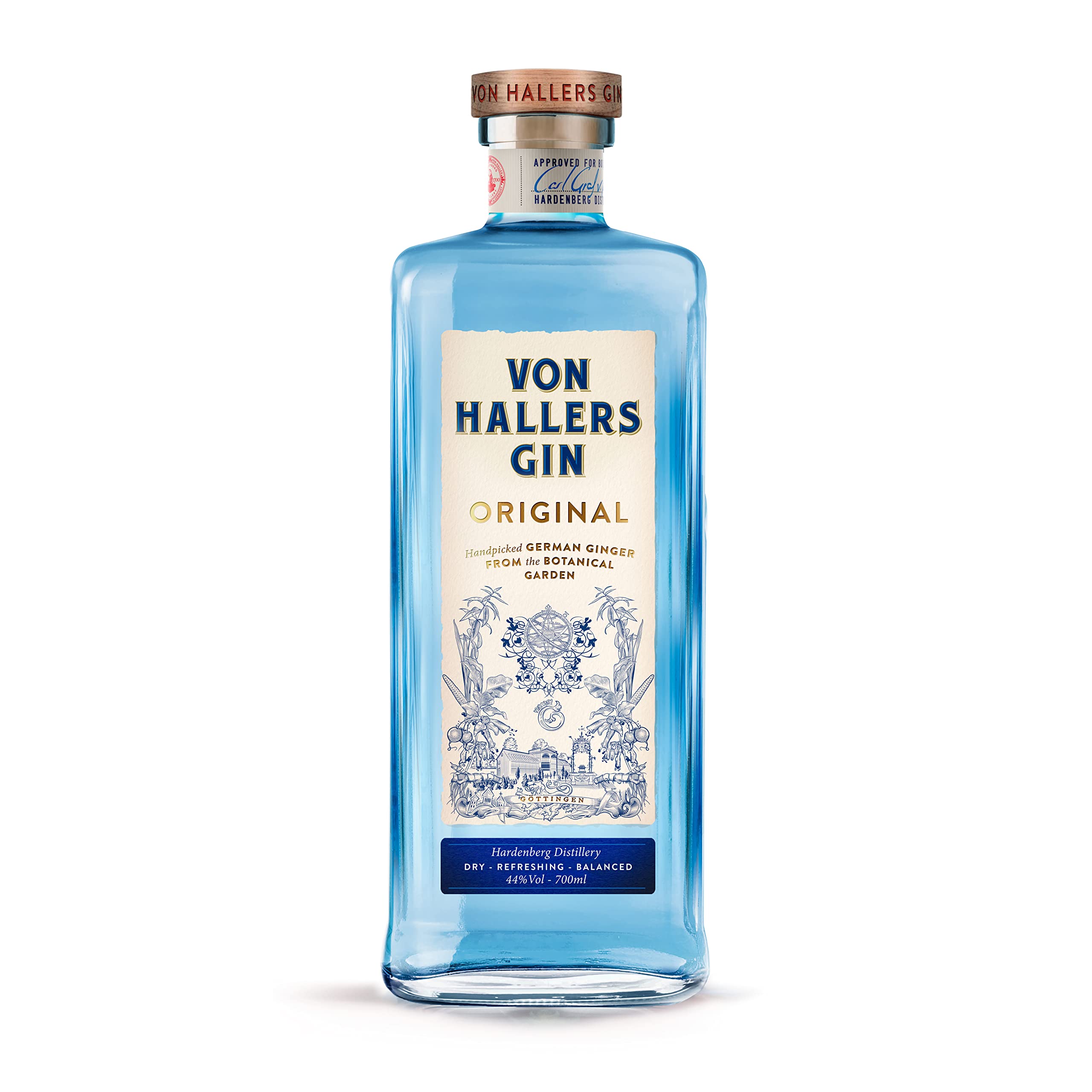 VON HALLERS GIN Original I London Dry Gin I Handgepflückte Botanicals aus dem botanischen Garten in Göttingen I Erfrischender Gin mit Zitrusnote und Kalamus I 44% Vol. I 0,7 l