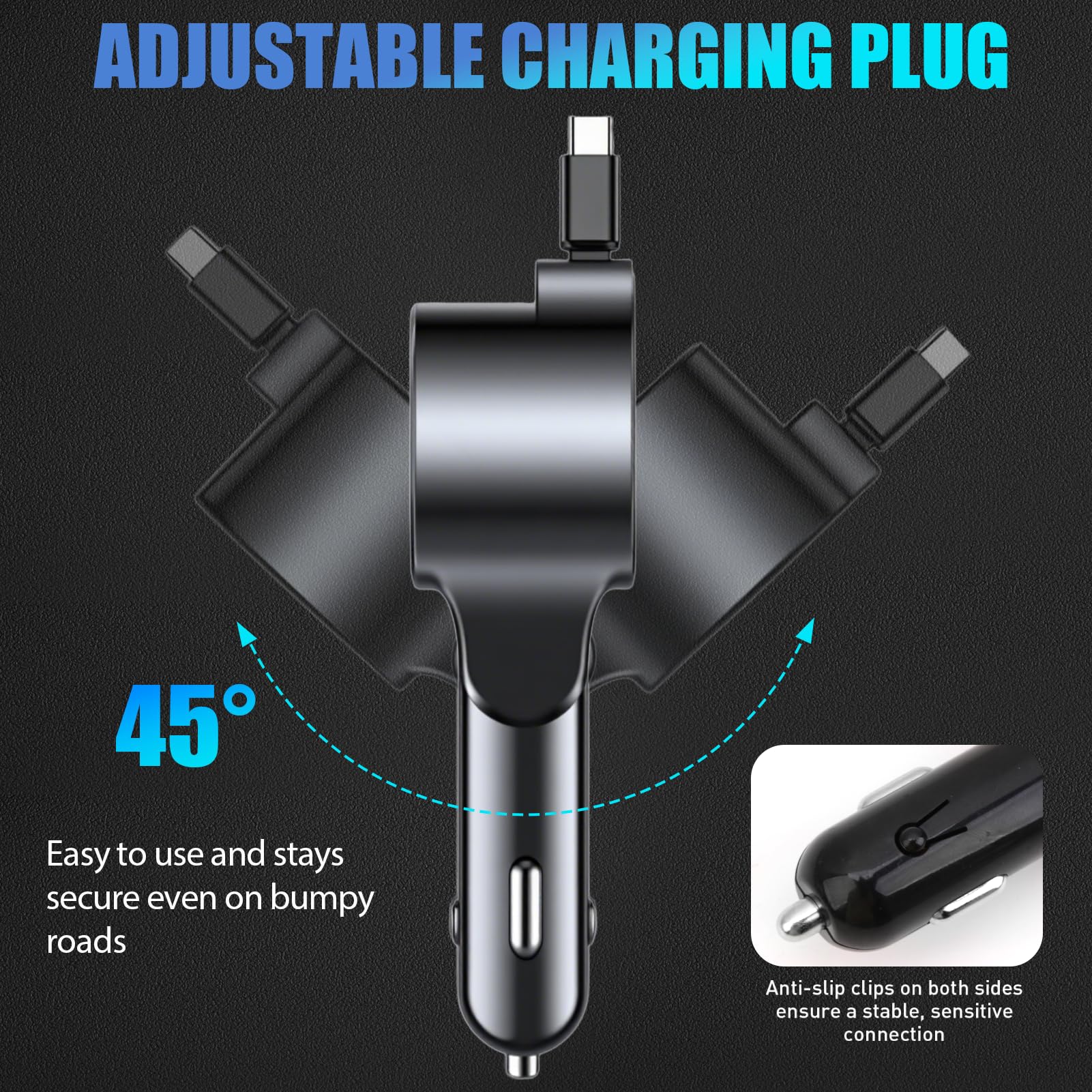 Caricatore Auto Accendisigari Retrattile 3 in 1 75W con Cavo USB C Retrattile e Porta USB-A, Carica Cellulare per Auto Rapido PD 30W QC3.0, Compatibile con i-Phone 16/15/14, Sam-sung, Huawei, Xiaomi,