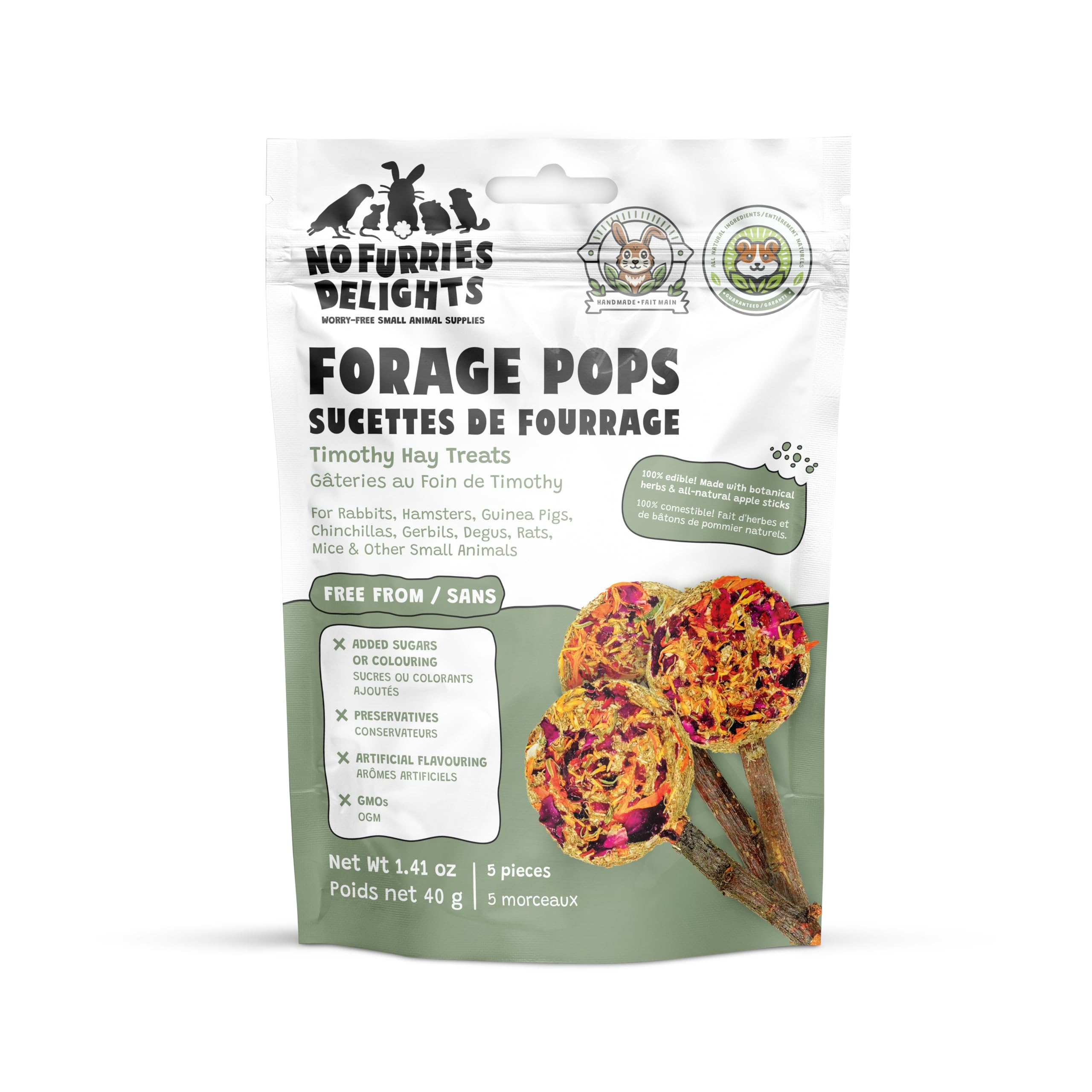 Forage Pops: 5-Pack of 100% Natural, High Fiber Enrichment Treats for Rabbits, Hamsters, Guinea Pigs, Chinchillas, Rats, and Mice - Perfect for Dental Health, Bonding, and Training