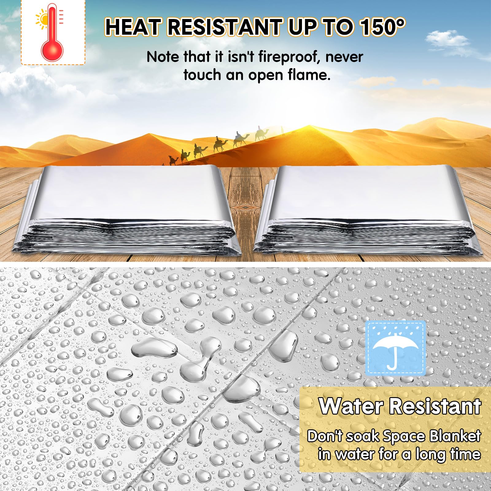 Copkim 100 mantas térmicas de emergencia de Mylar a granel, manta de supervivencia de 83 x 55 pulgadas, envueltas individualmente para exteriores, manta de emergencia para coche, senderismo, camping,