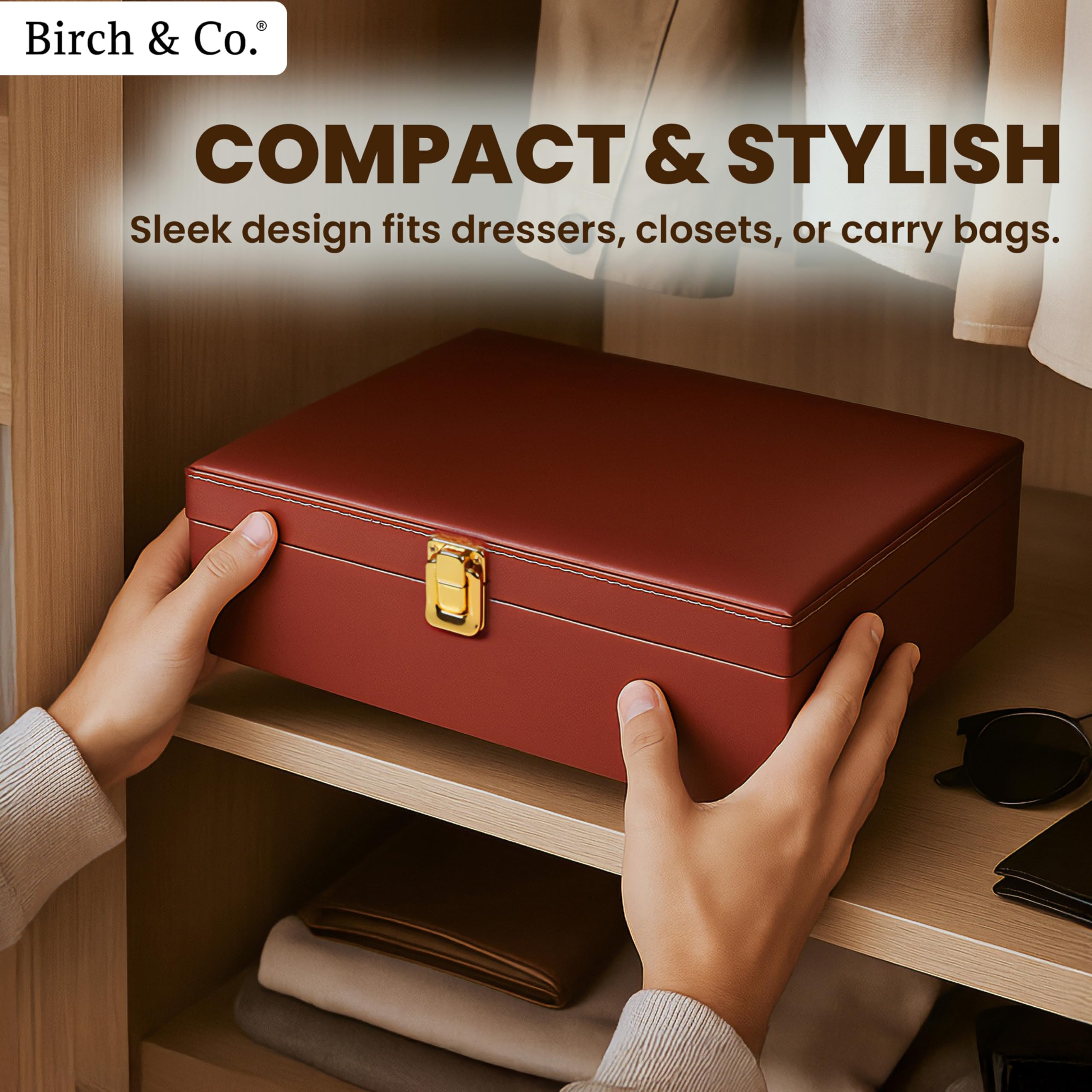 Sunglasses Organizer - Sunglass Case - Glasses Box - Specs Box for Men - Goggles Holder - Eyewear shades Organiser, Leather Finish, Soft Velvet Lining, Travel-Friendly for 8 Sunglasses, Mahogany - Image 5 thumbnail