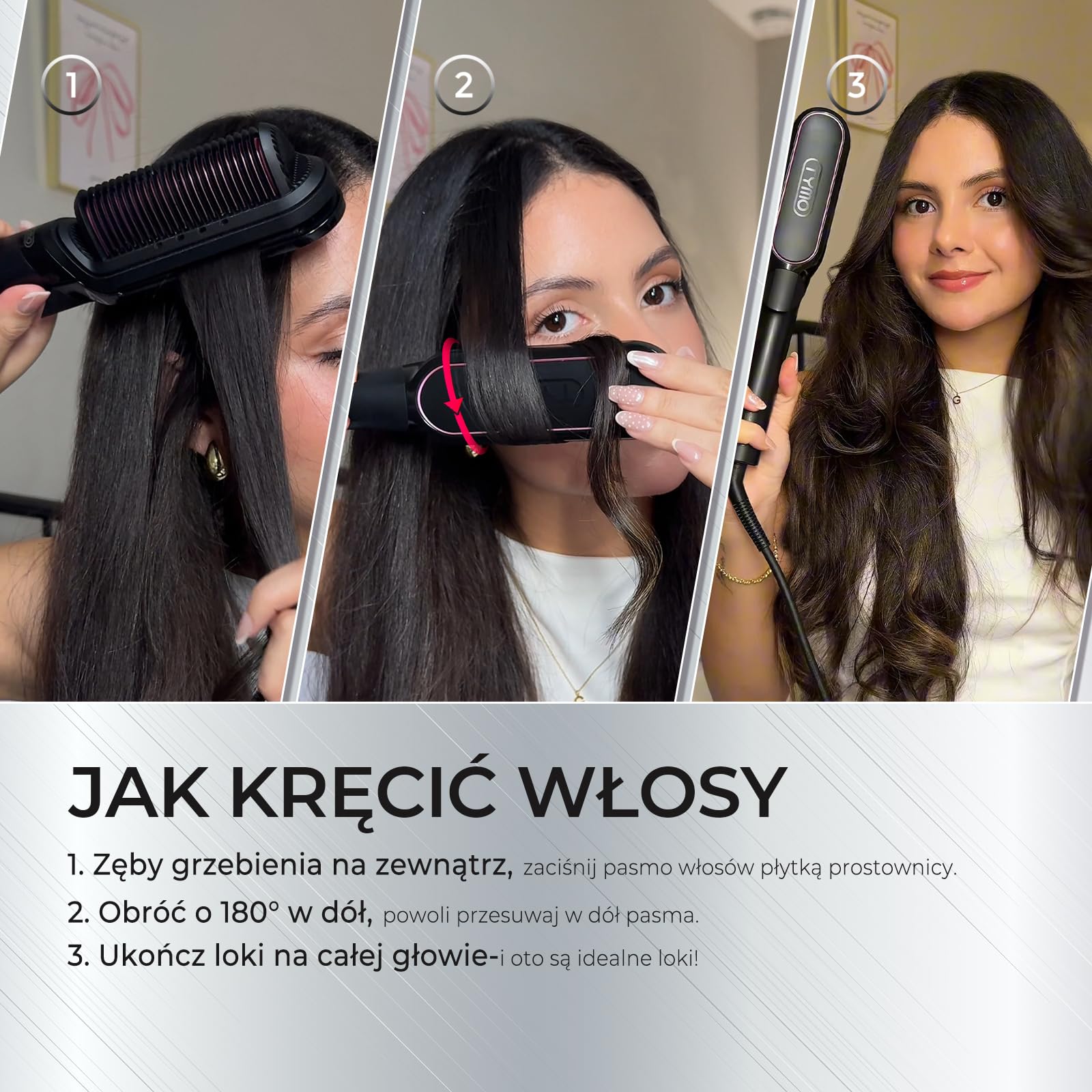 TYMO FLIPRO Szczotka do prostowania włosów 2 w 1 i płaska żelazka z 200M jonami ujemnymi, podwójne napięcie, gorący grzebień przeciw oparzeniom, włosy bez puszenia się, gładkie i błyszczące, mniej