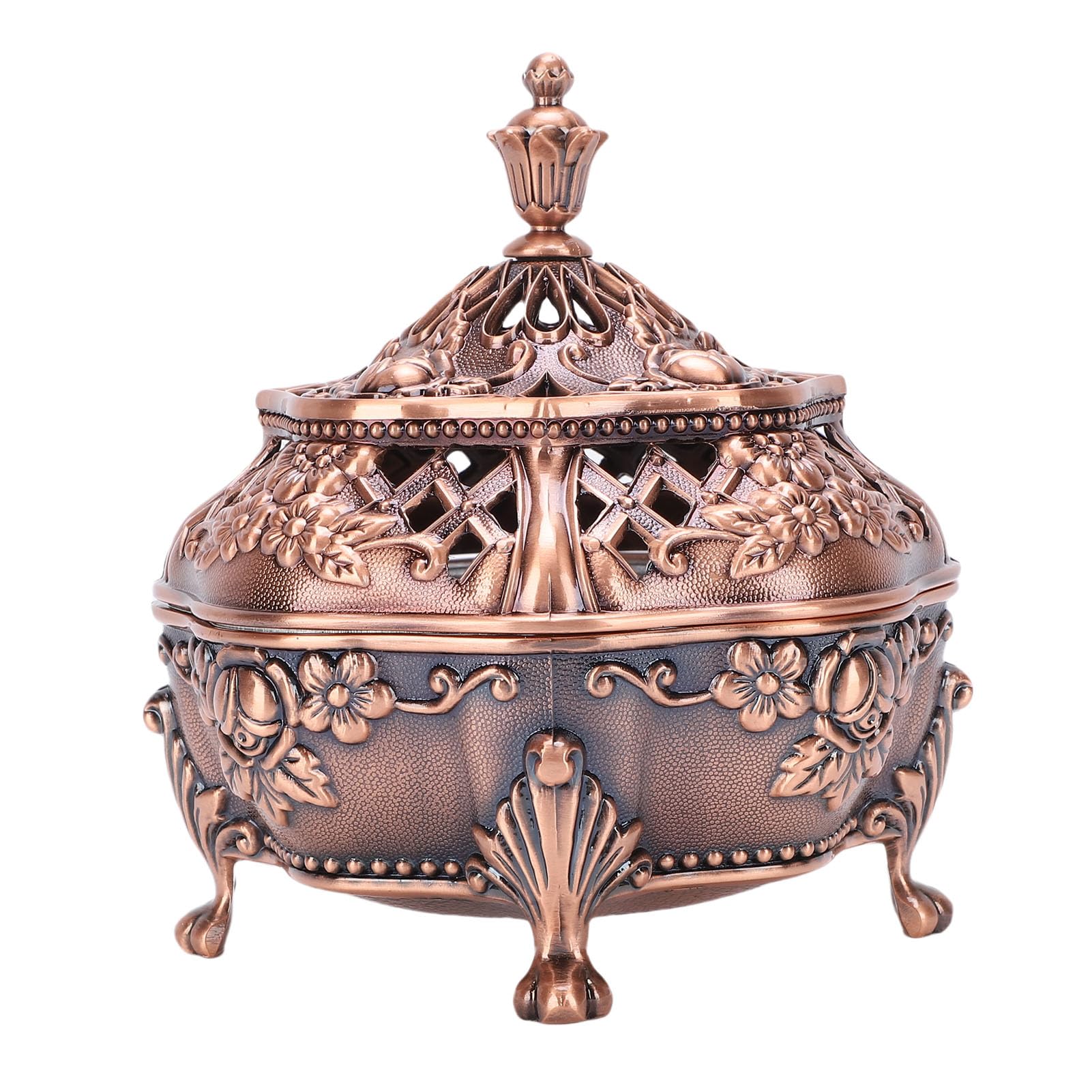 Jelquix Incense Burn Holder Elegant Zinc Alloy Cone Stand with Lid for Meditation Yoga Room 4.3 X 3.9in (Red Copper Color)