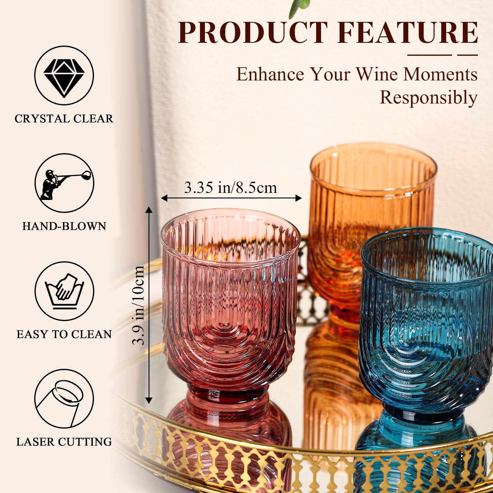 Glasbecher im Vintage-Stil, Bogen-Design, 4 Stück, mehrfarbig