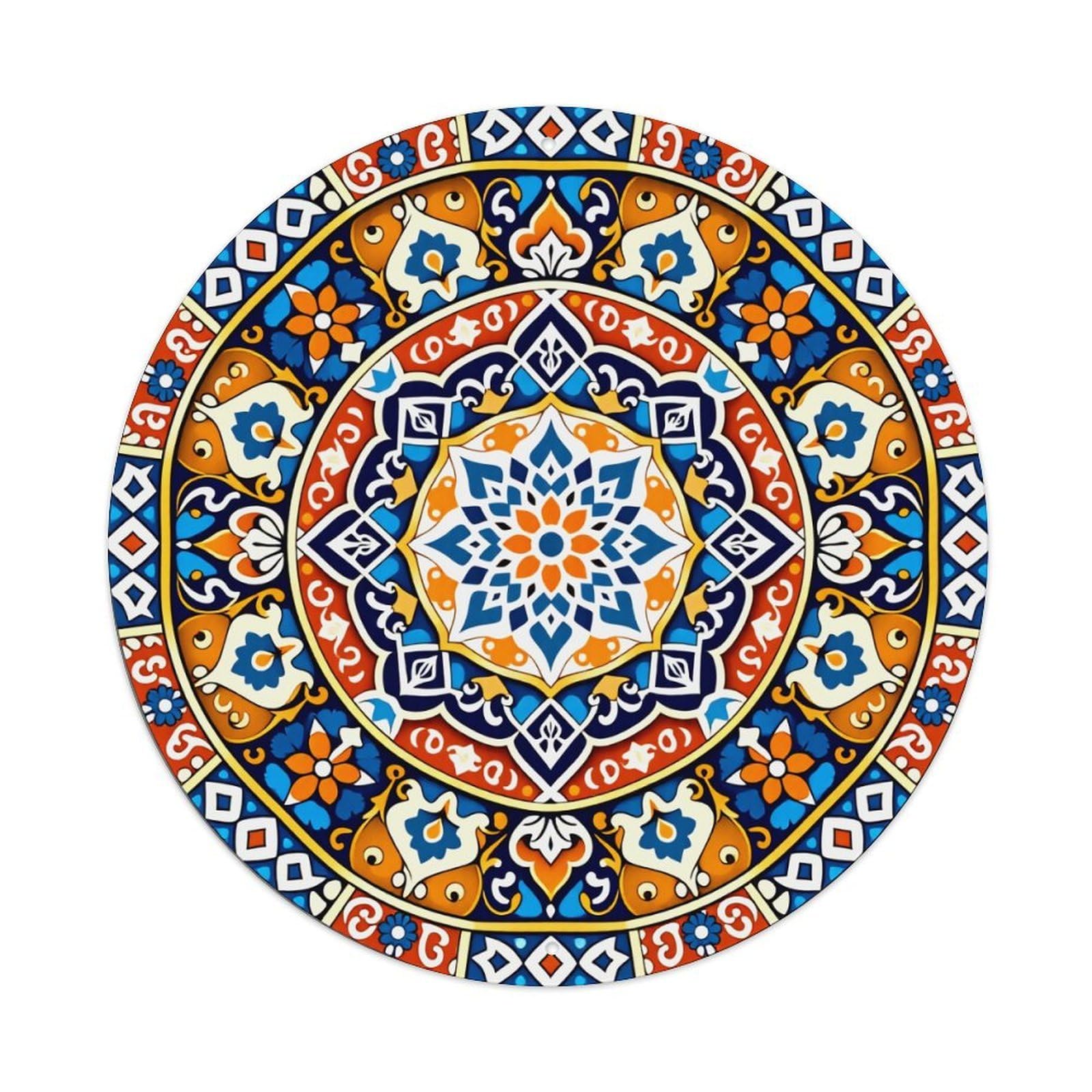 Colorful Geometric Floral Mandala Design Round Tin Sign Vintage Style Metal Sign Home Bar Garden Wall Plaque Decor Metal Poster 8x8 Inch
