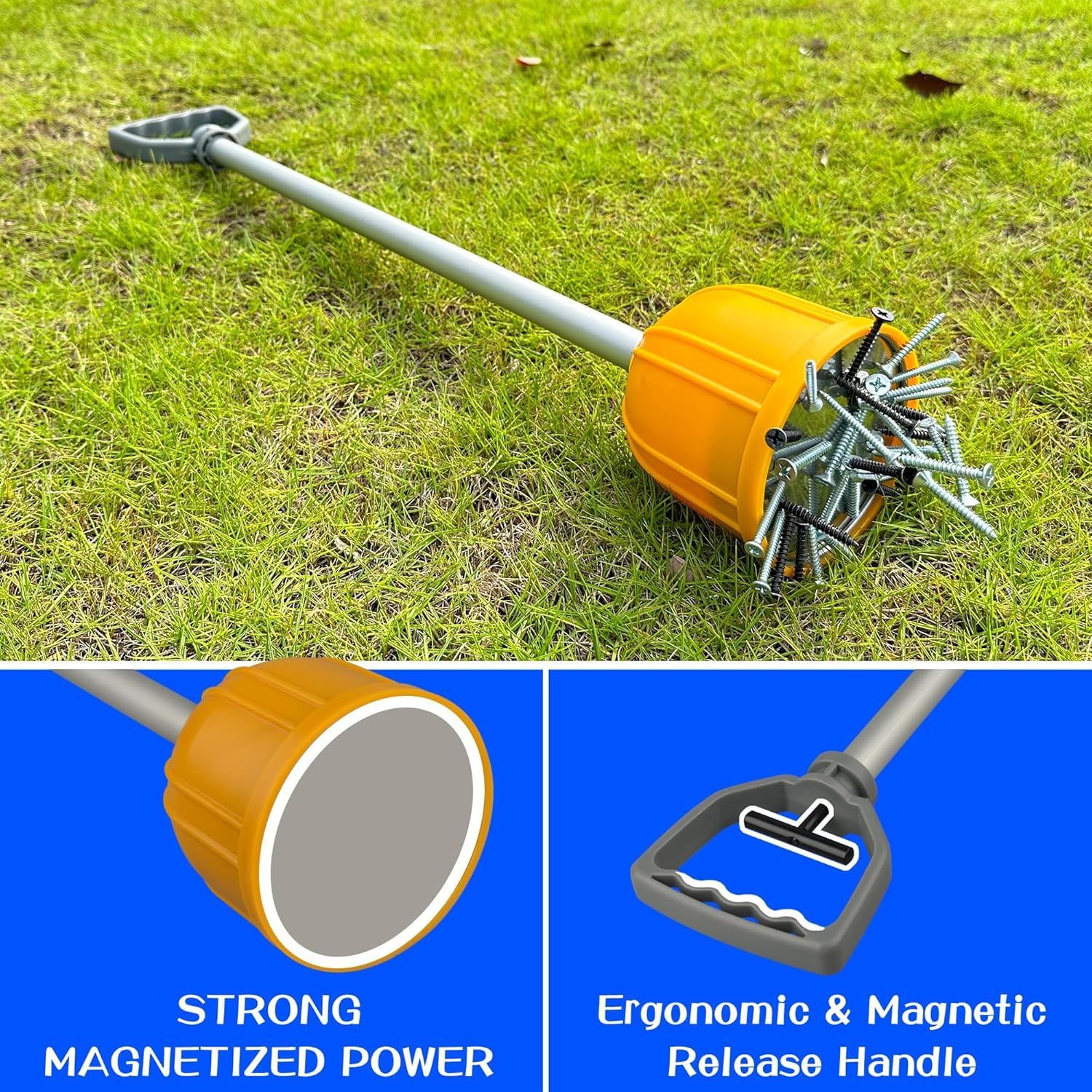 ULIBERMAGNET Narzędzie magnetyczne do pickupów długodystansowych, magnetyczny podnośnik masowy z szybkim rozwiązaniem, metalowe ręczne narzędzie do wyrzucania magnesów z rozszerzonym uchwytem do