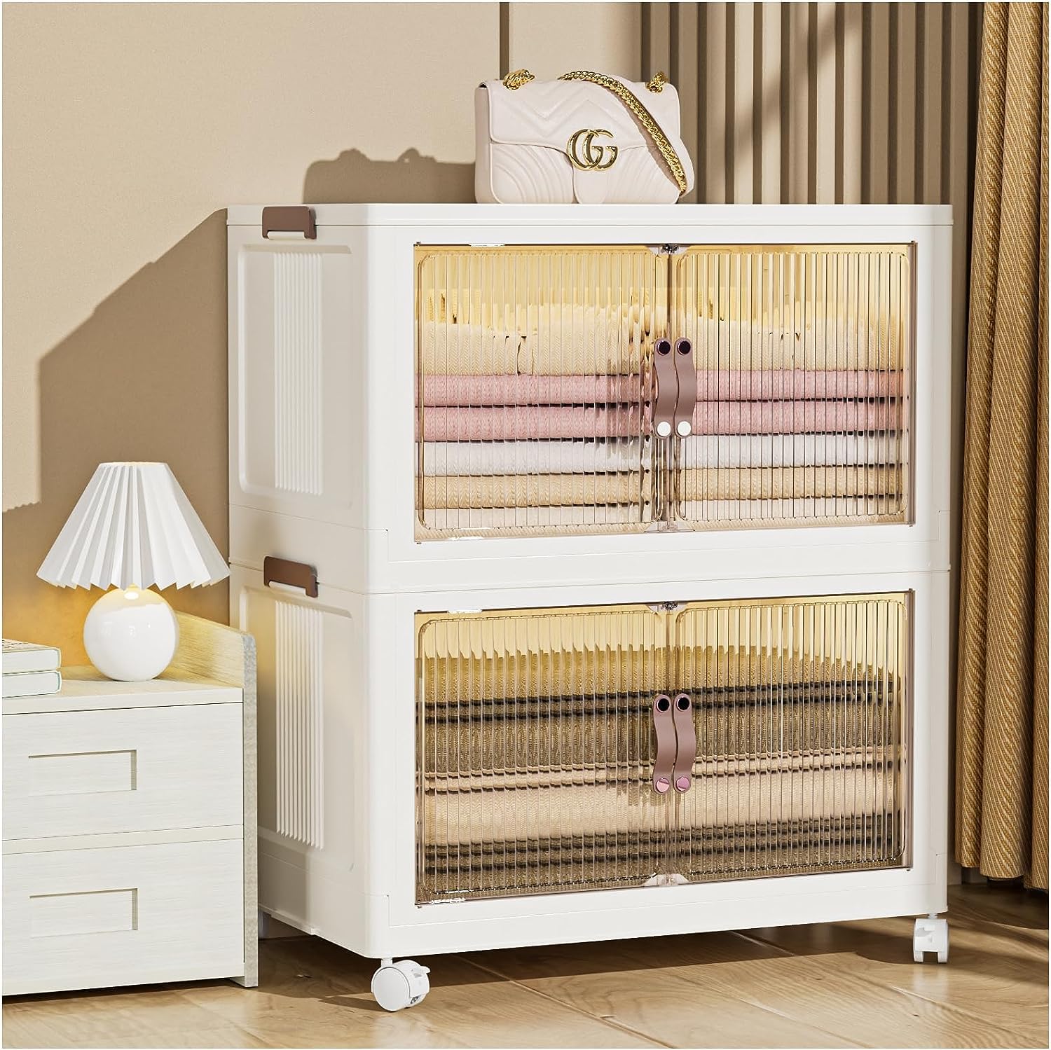 Photo 1 of CTSNSLH ?Double-Opening Doors? 102 Qt Large Storage Bin with Lid - Ideal Plastic Organizer for Living Room, Bedroom, and Toy Room. Foldable, Stackable Box for House Organizing - 2 Tier Large Style: 102QT/tier (2-tier)