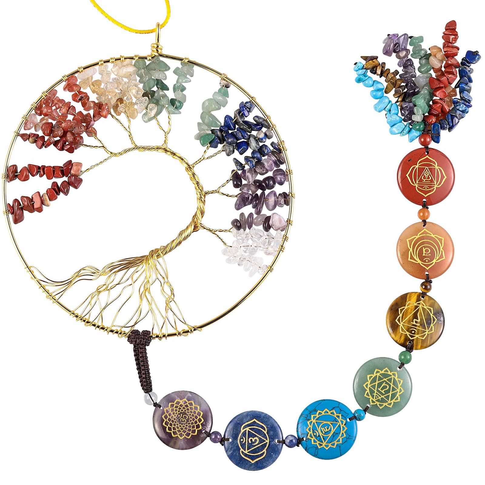 rockcloud Adorno Colgante de árbol de la Vida de 7 Chakras Reiki Piedras de Cristal Tumbled Ventana Feliz Feng Shui meditación decoración Colgante 7 Chakras