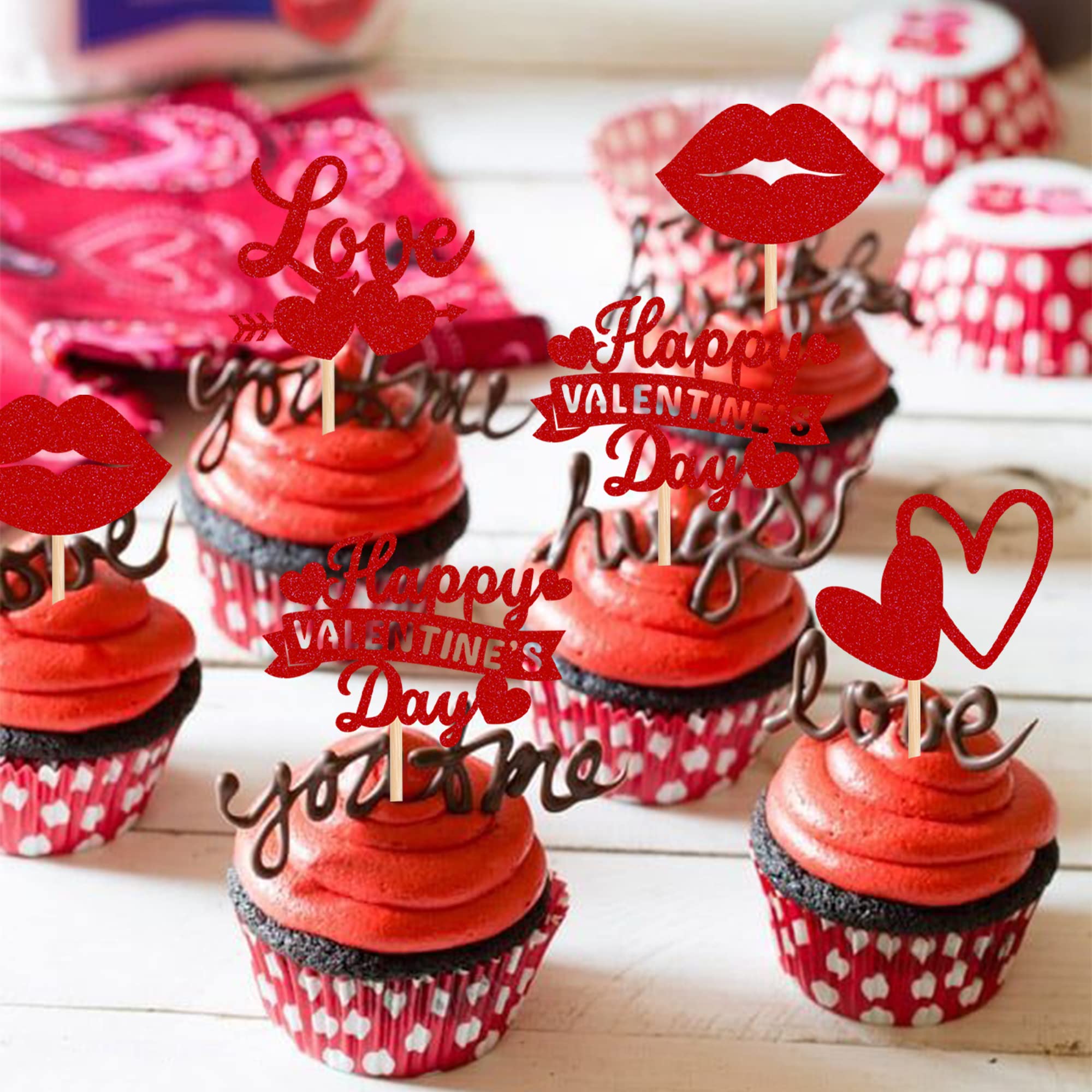 Ercadio 24-Piece Mouse Cupcake Toppers - Red & Black Balloon Mouse Picks For Birthday, Baby Shower, Party Decor