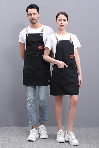 Miniatura 7 de Kingzhuo Delantal de lona ajustable con espalda cruzada para mujeres y hombres, M a XXL, Negro -