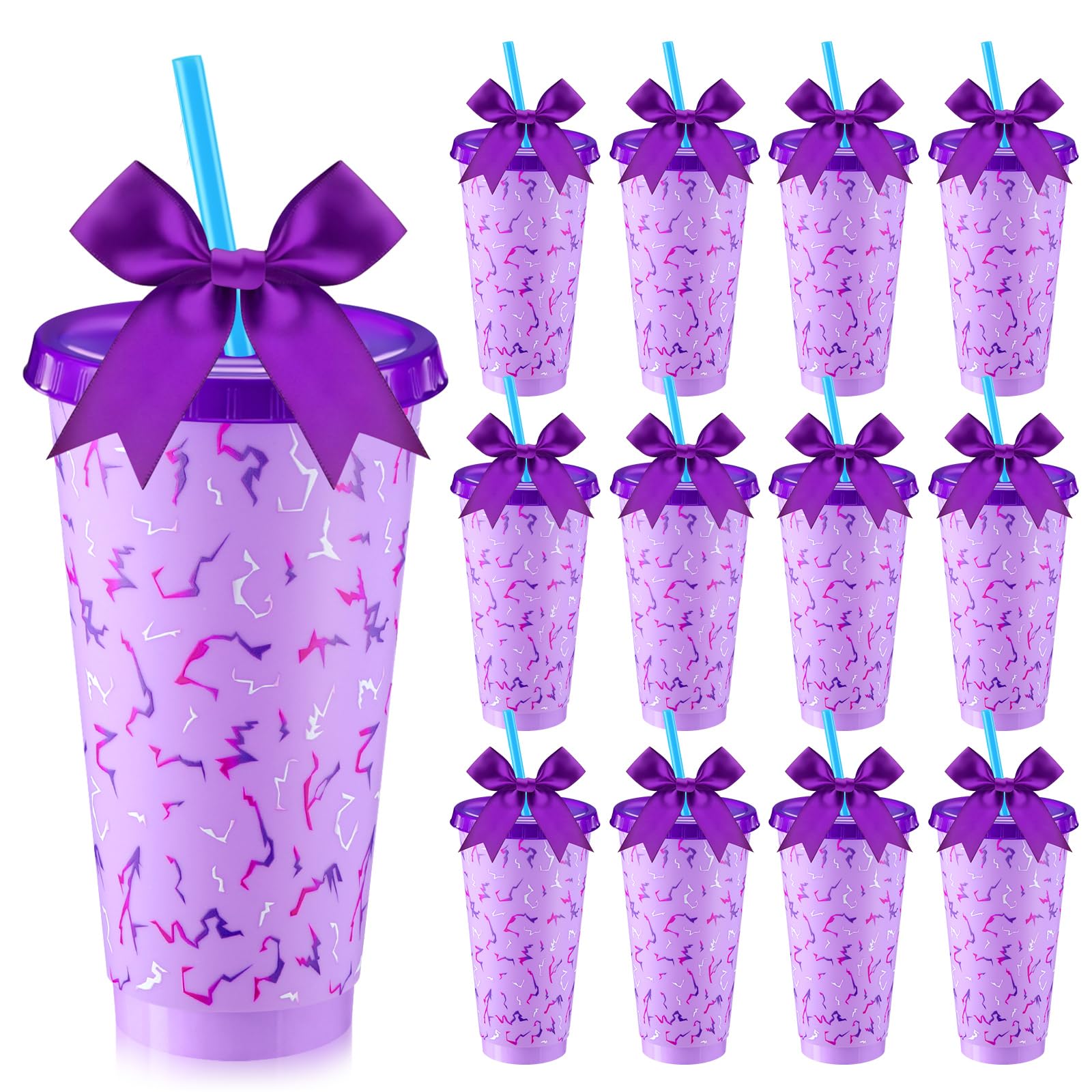 Photo 1 of 12 Set Kpop Theme Party Favor Cups 24oz Reusable Plastic Kpop Theme Cups with Bow Lid and Straw Bulk Purple Coffee Tumbler Gift for Music Movie Birthday Baby Shower Party Supplies Decoration
