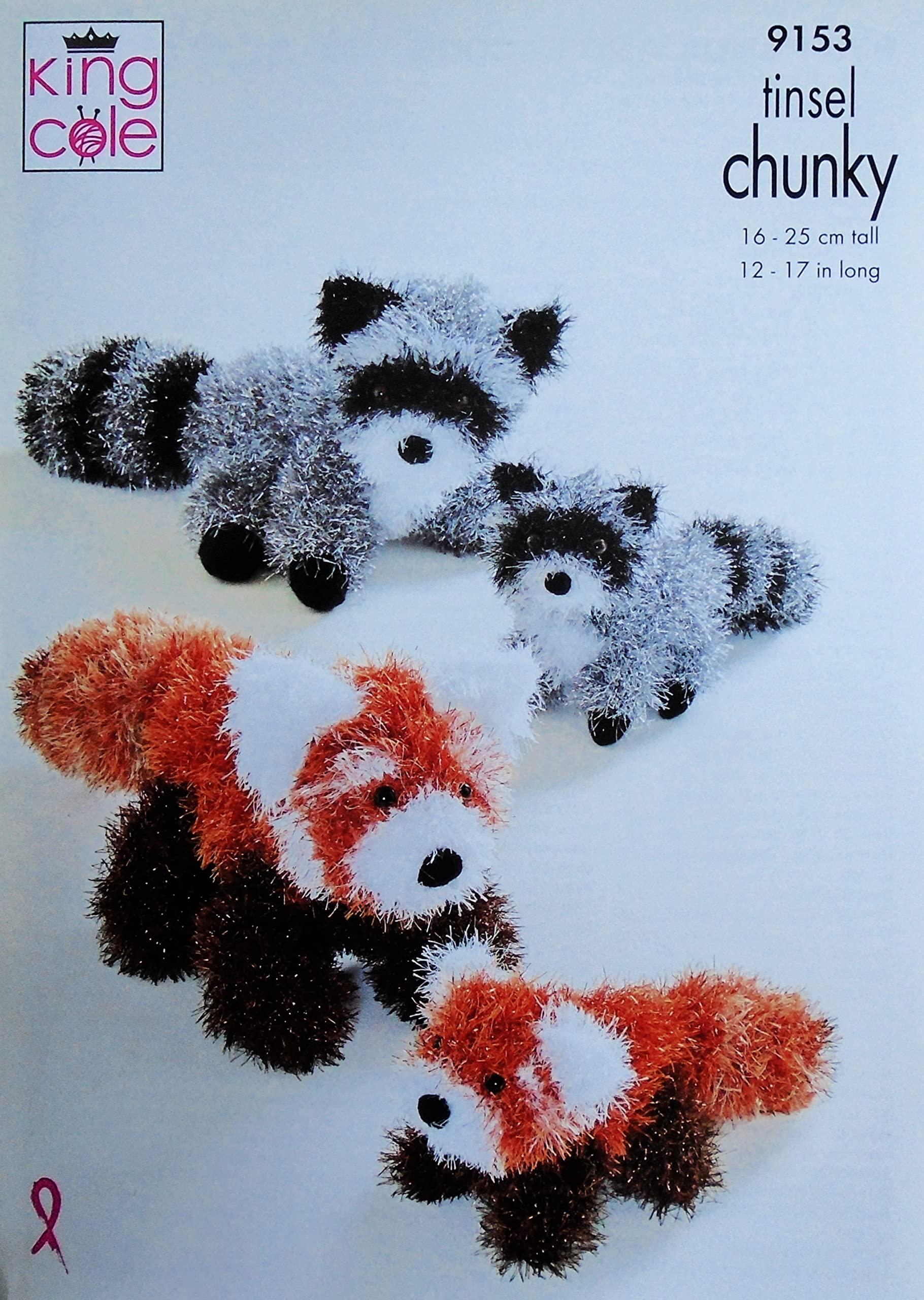 King Cole Tinsel Chunky Knitting Pattern Small & Large Red Panda or Raccoon 9153