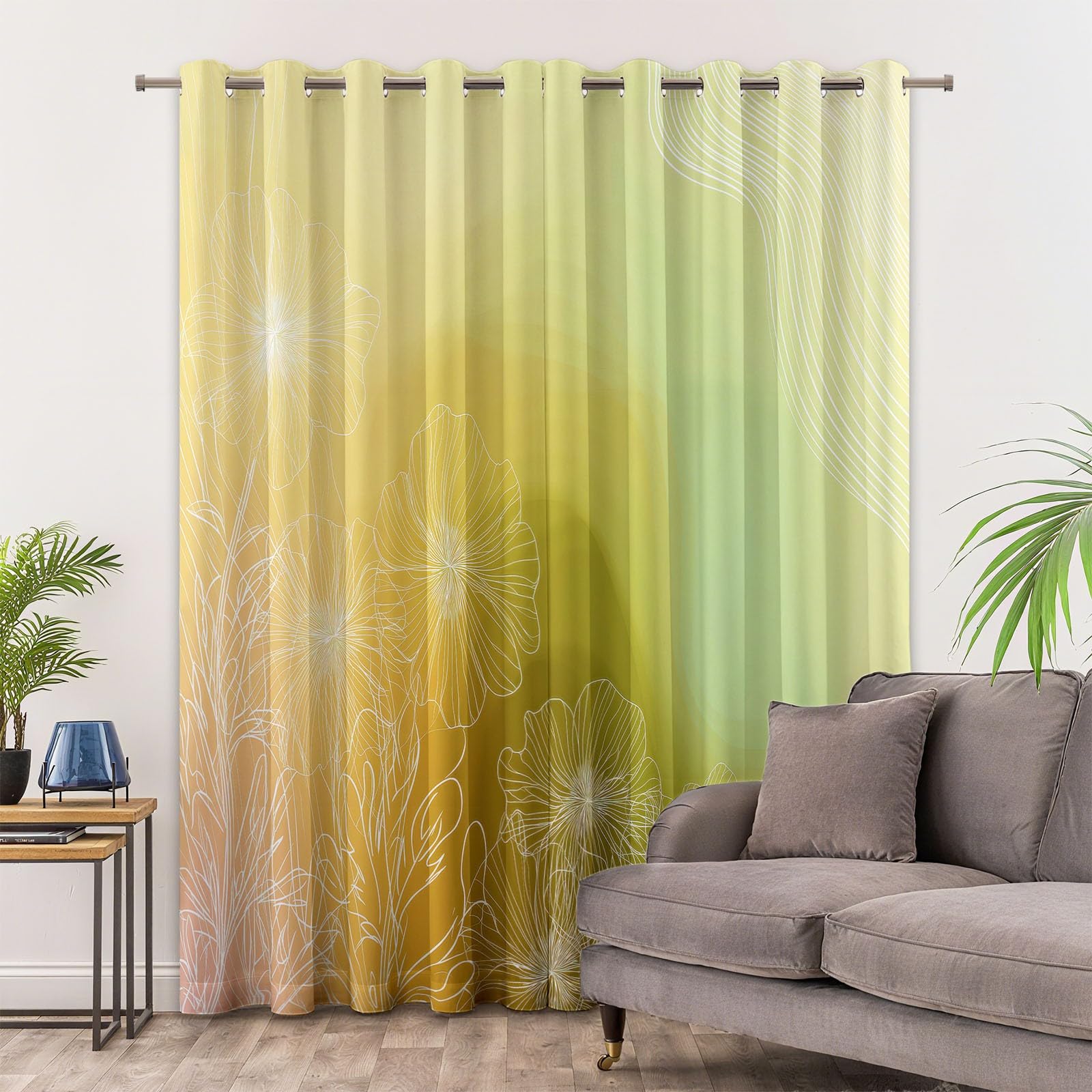 Zasłony zaciemniające, 166 x 75 cm, rośliny, gradient kolorów, gałęzie i liście, druk artystyczny 3D, z mikrofibry, zasłona z nadrukiem, na przelotkach, dla dzieci, nastolatków, sypialni, zestaw 2