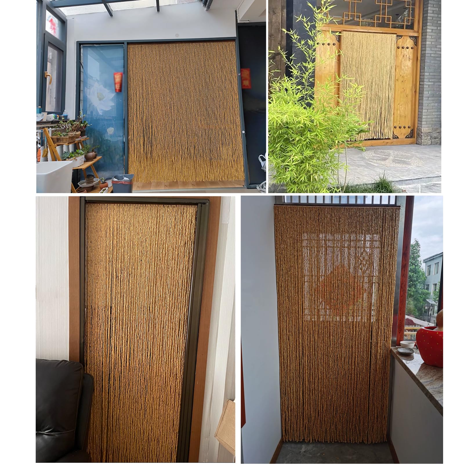 Zasłona na drzwi z naturalnych bambusowych koralików, konfigurowalna przegroda z frędzlami i dekoracja wewnątrz/na zewnątrz, 110 cm x 160 cm (120 nitek) Stylowe i wszechstronne rozwiązanie.